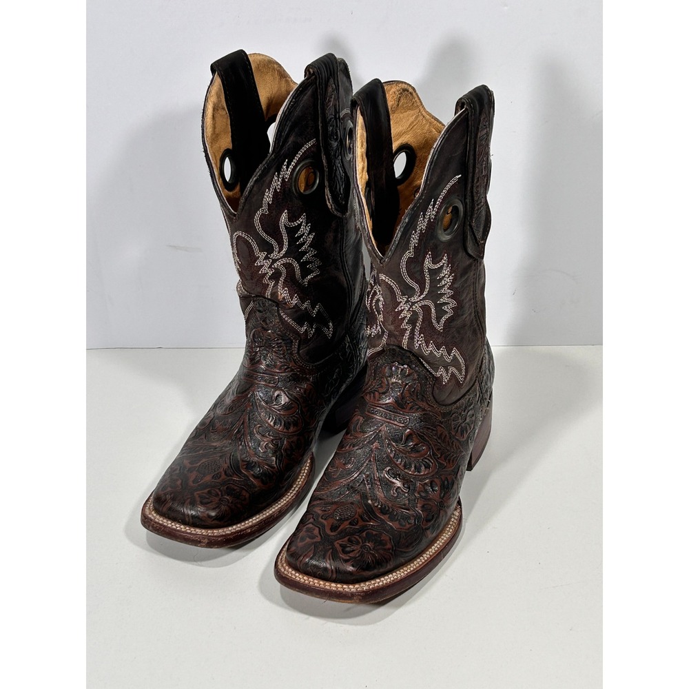 Chaparral Boots Womens 6.5 Brown Leather Tooled Floral Square Toe Western Cowboy